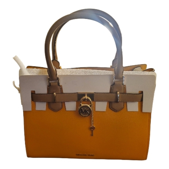 Michael Kors Gold and White Satchel